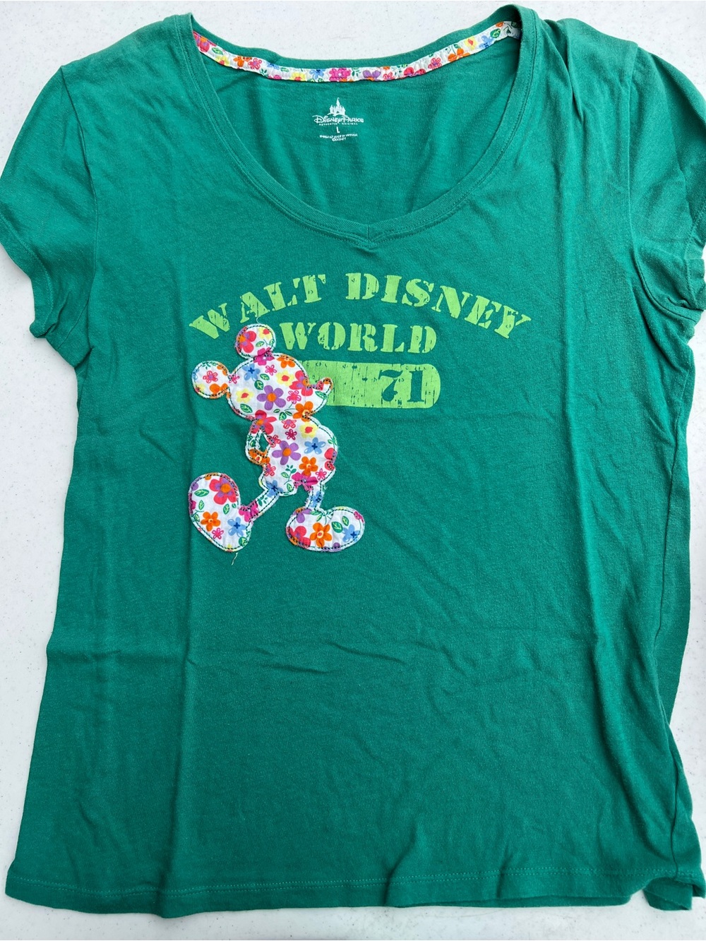 Disney Green Floral Mickey T‑Shirt